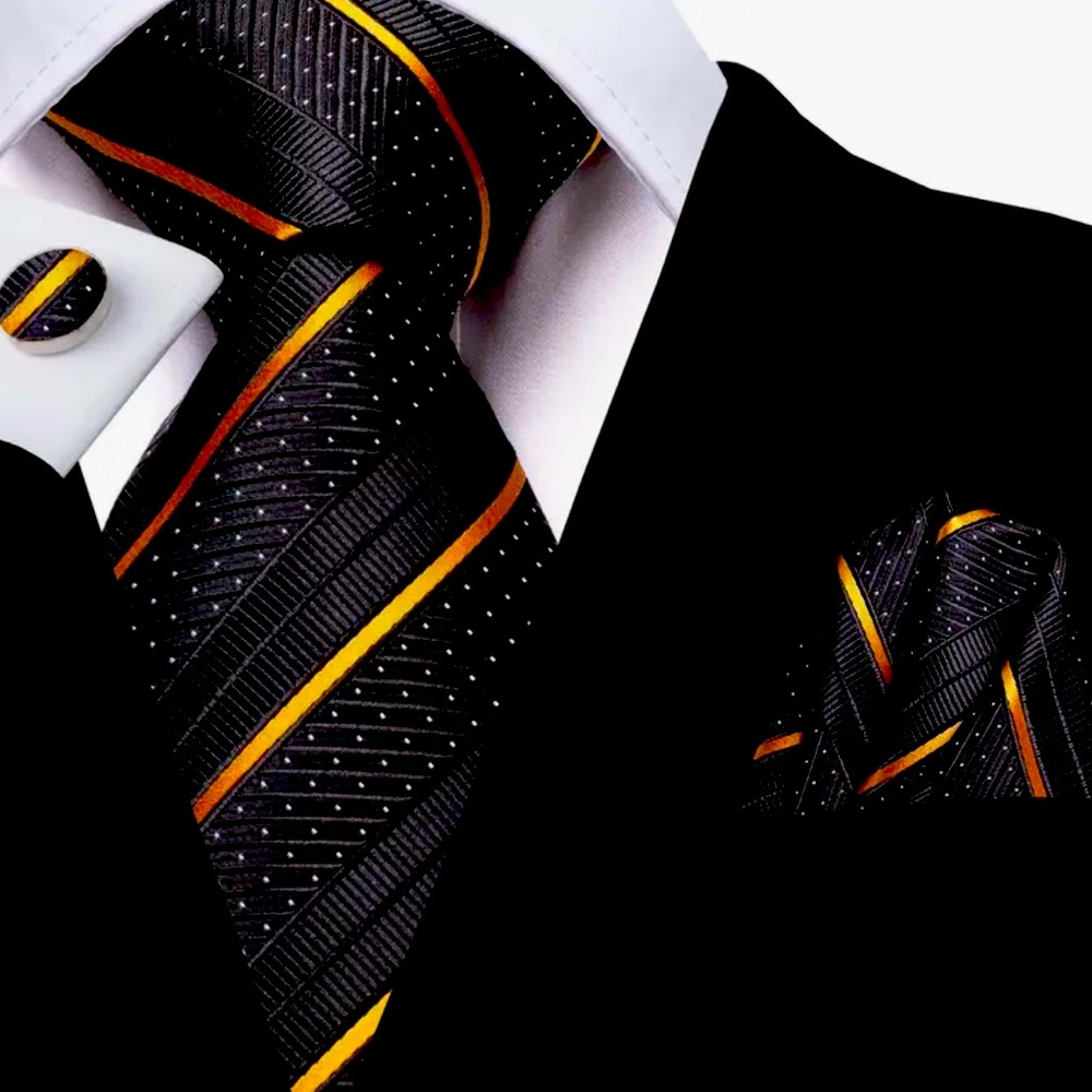 Classic Black and Orange Tie Set